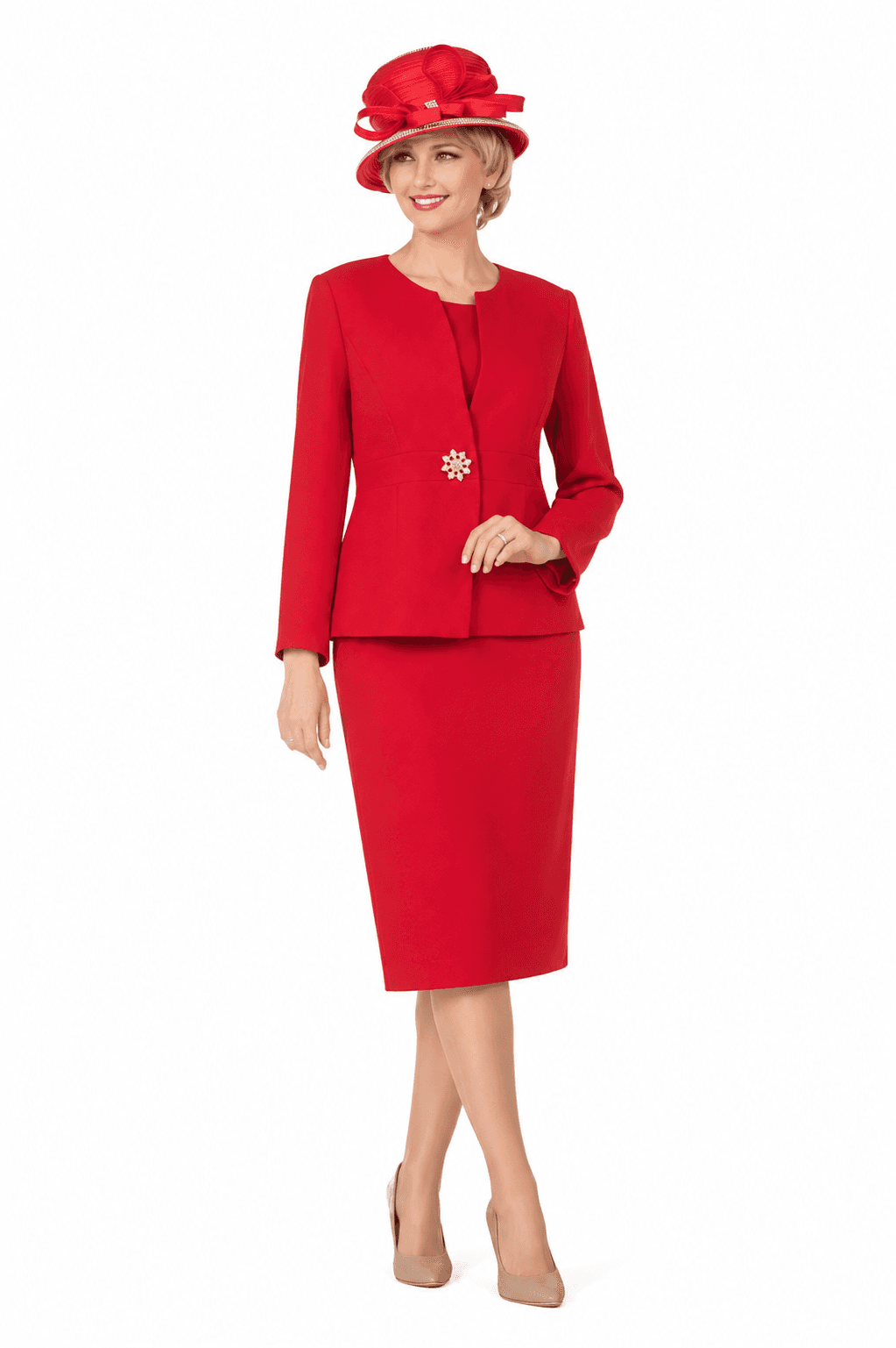 Woman's 3PC Skirt Suit S0759 in Red