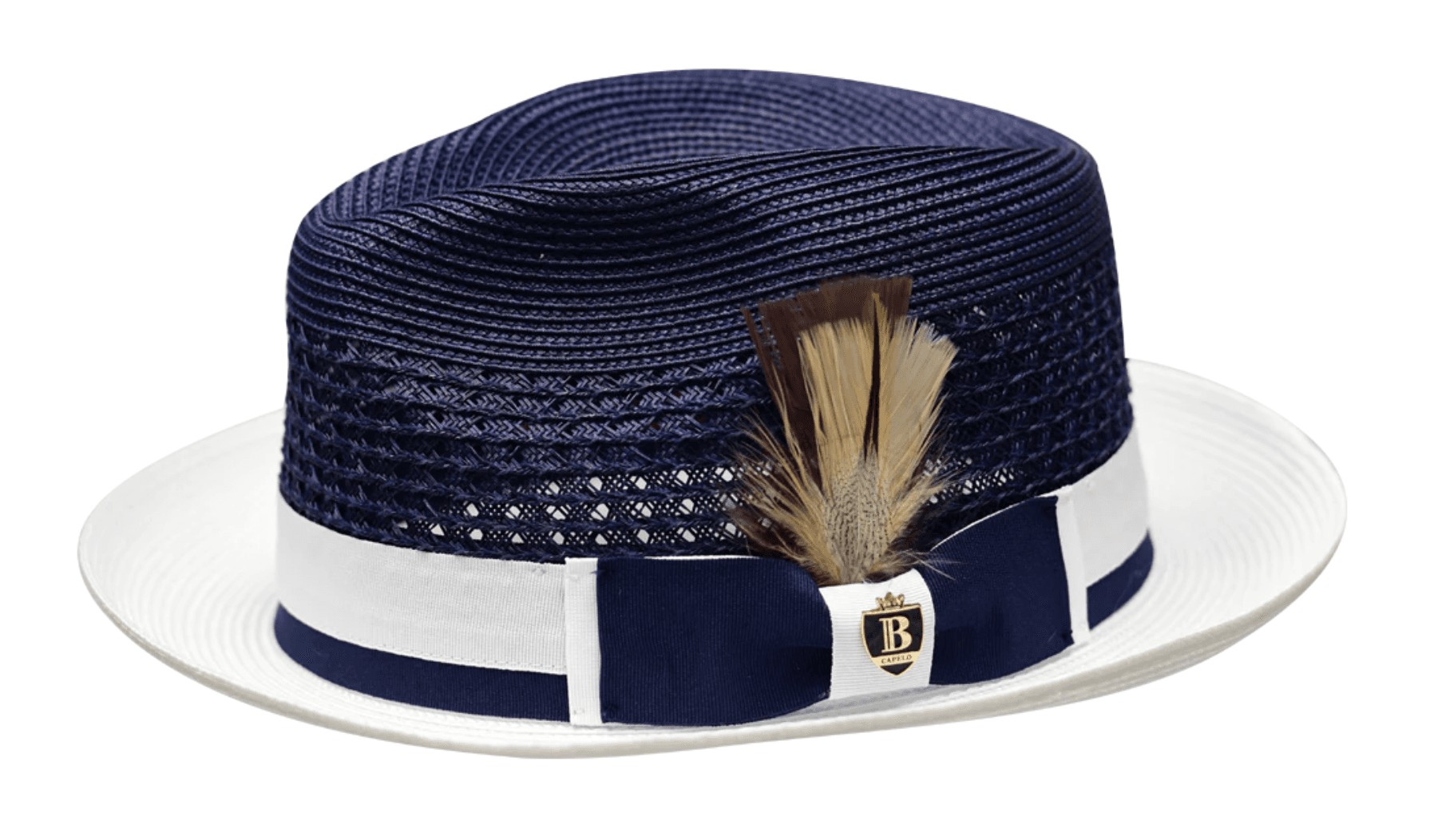 Bruno Capelo Fedora Straw Hat in Navy/White