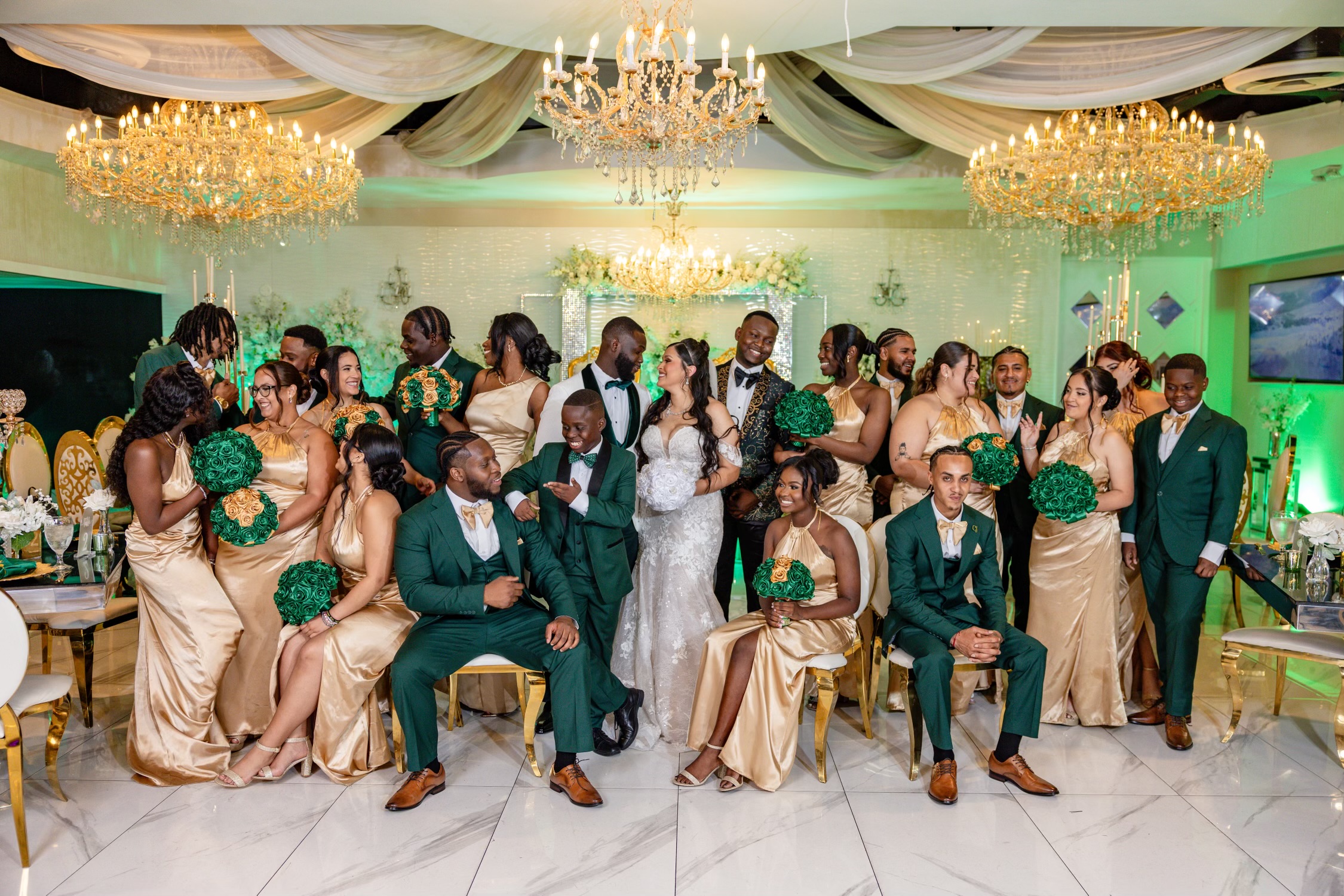 Wedding Party in Emerald & Gold