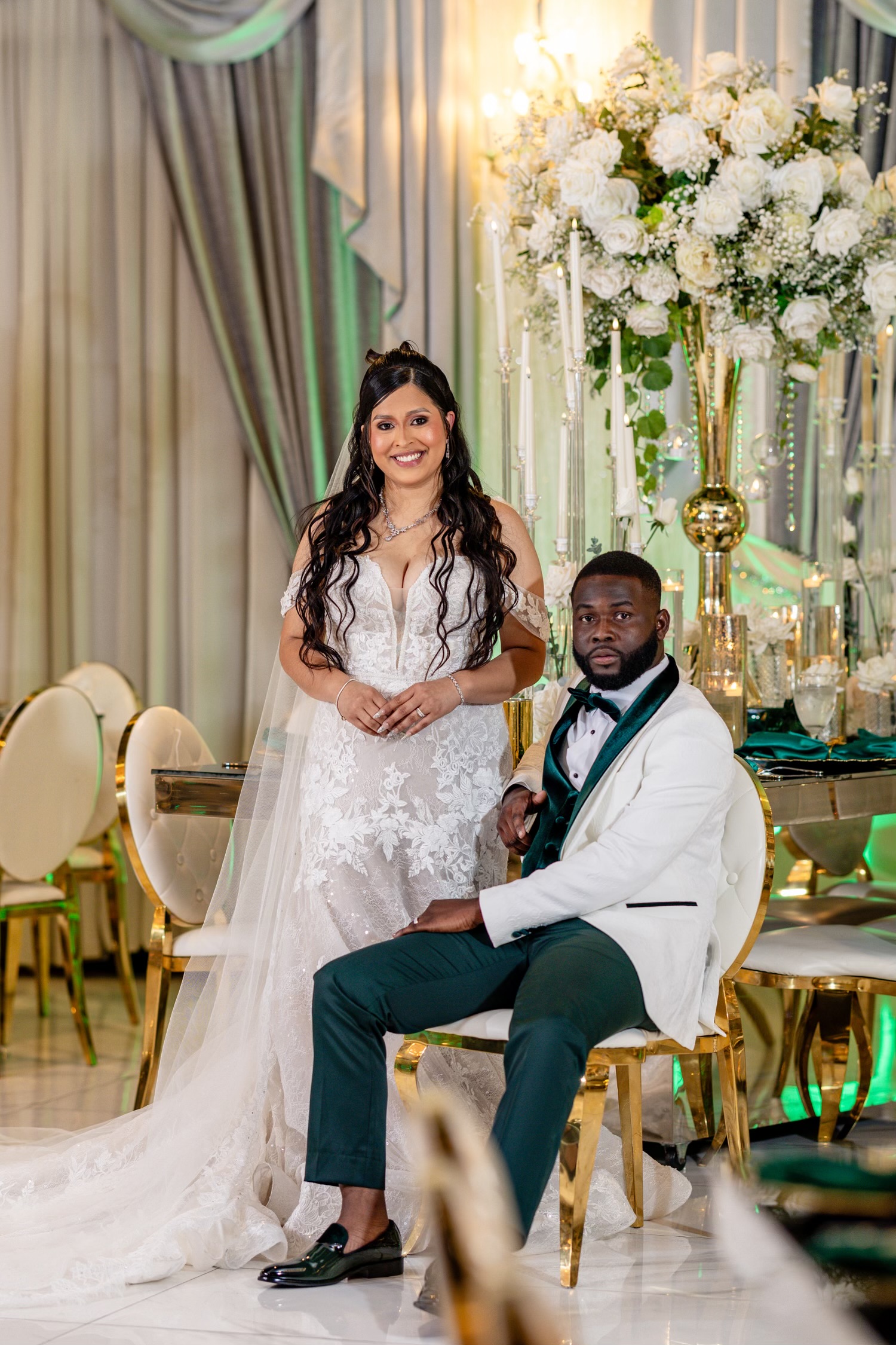 Bride & Groom in White Tuxedo